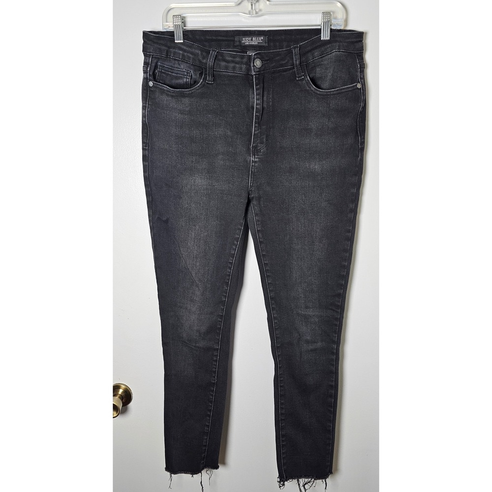 Judy Blue High Rise Skinny Jeans Frayed Hem Black JB88450 BK Womens Size 15/32